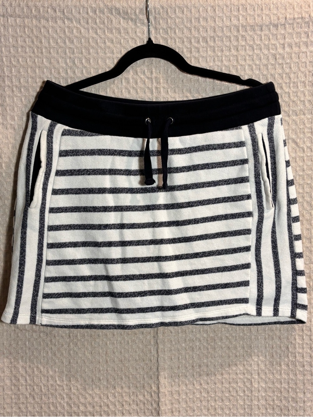Jones New York Navy & White Striped Drawstring Mini Skirt